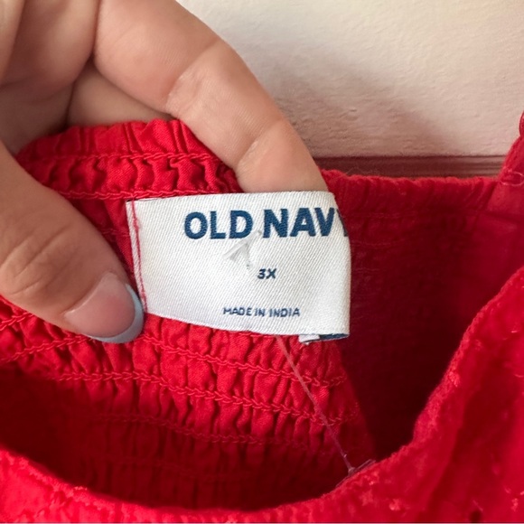 Old Navy Babydoll Mini Dress Embroidered Red Lace Eyelet Smocked Pockets Stretch - Picture 10 of 16